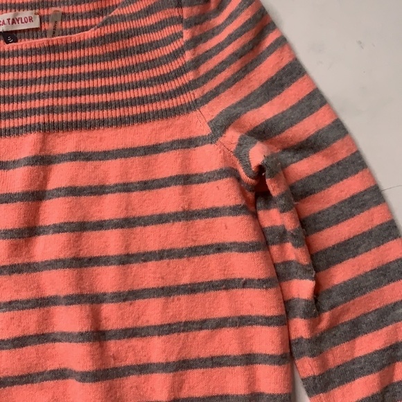 Rebecca Taylor Small Puff 3/4 Sleeve wool cashmere pullover sweater coral grey - Picture 3 of 7